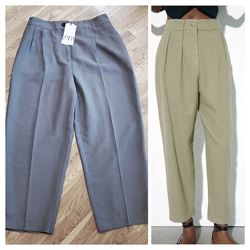 ZARA Balloon High Waist Crop Pant Cadet Blue/Gray Size Large